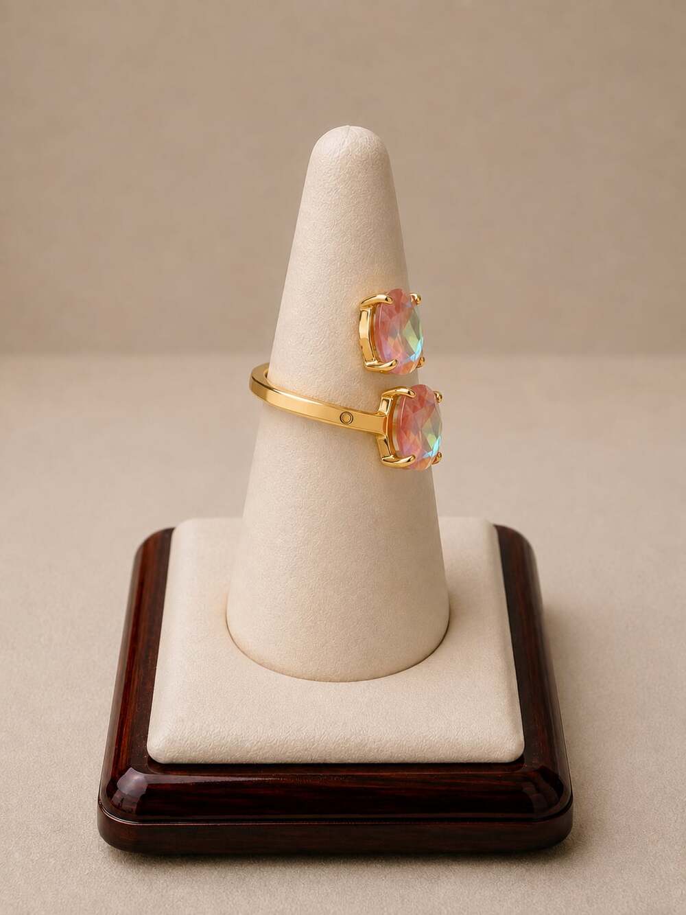 Iridescent Aurora Borealis Crystal Double Stone Ring Size 7 - Picture 2 of 3